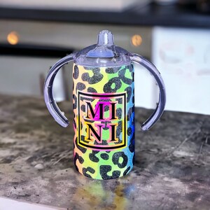 90s Inspired Kids Tumbler Cup- Glitter Tumbler Cup - Handmade - Rainbow & Leopard Glitter Print Design for Kids and Toddlers, Mommy and Me