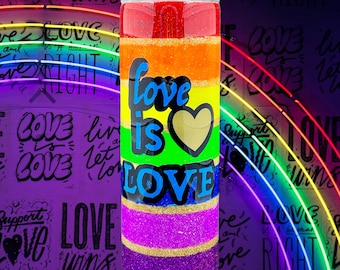 LGBTQ+ Pride Becher - Regenbogen Liebe: Gleichheit Feier Becher - Glitzer 20 Unzen Skinny Cup - LGBTQ+ Geschenke