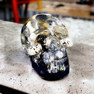 Skull decoration  | Spooky Decor | Resin Skull with glass bones and glass piece inside | Halloween | Table Top Halloween Decor |