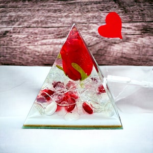 Pyramid Light with Red Rose | Resin Pyramid Light | Rose in a Resin Pyramid | Pyramid Light | Handmade Light | Resin Art | Home Decor | Rose