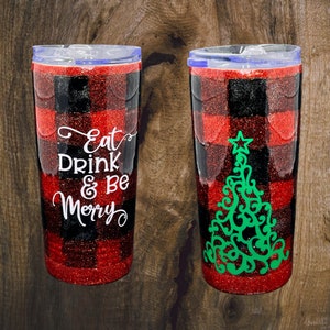 Buffalo Plaid Glitter Tumbler | Red and Black Buffalo Plaid Tumbler | Handmade Glitter Tumbler | Christmas Tumbler | Christmas Tree Tumbler