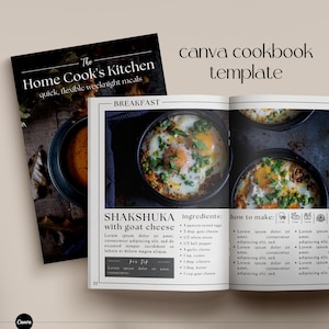 Canva Cookbook Template, Canva eBook Template, Family Cookbook, Recipe eBook, Canva Recipe Book Template - Dark Moody