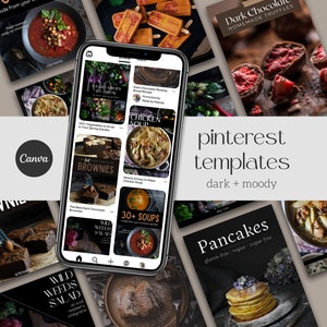 Dark Moody Pinterest Templates for Canva | Food Blogger Template for Pinterest Pins | Pinterest Canva Templates