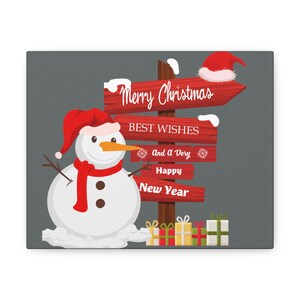 Christmas Canvas Gallery Wrap, 10&quot;x8&quot;: Snowman Wishes for Merry Christmas and Happy New Year