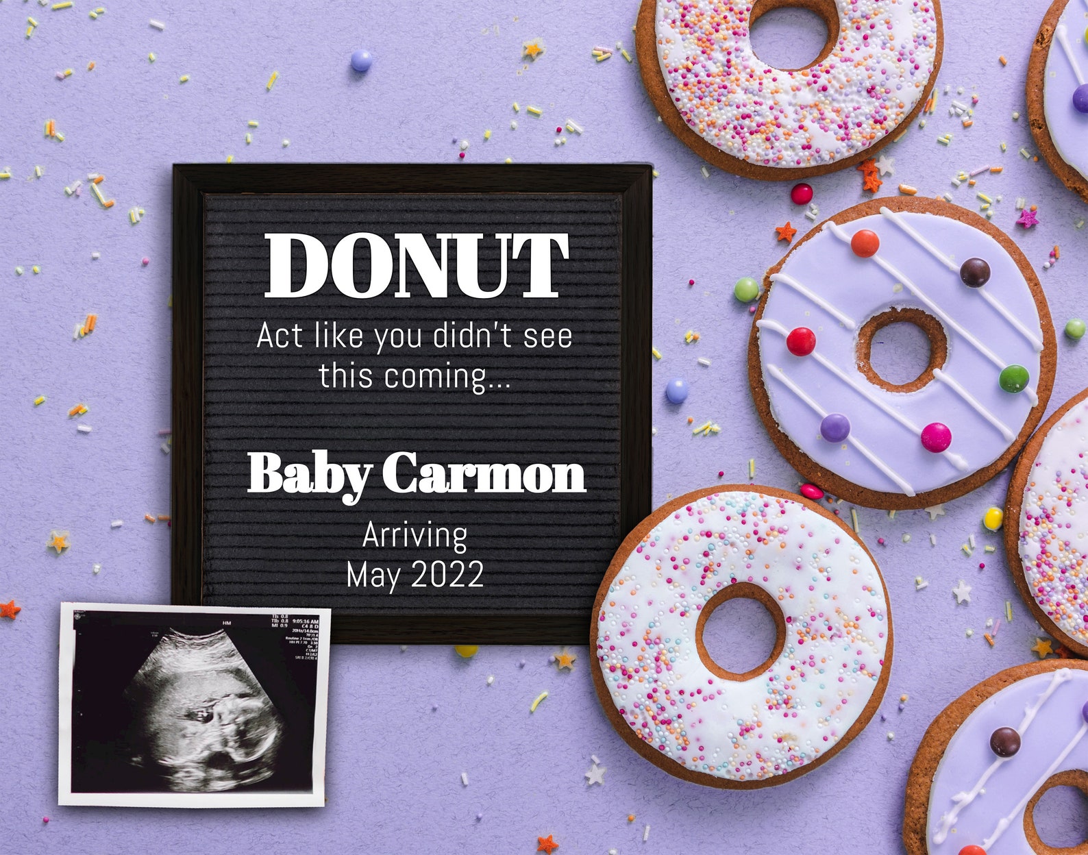 Editable Digital Donut Pregnancy Announcement Purple Etsy