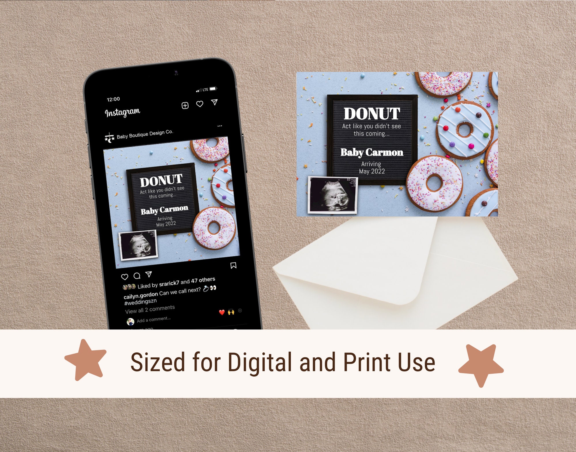 Editable Digital Donut Pregnancy Announcement Social Media - Etsy UK