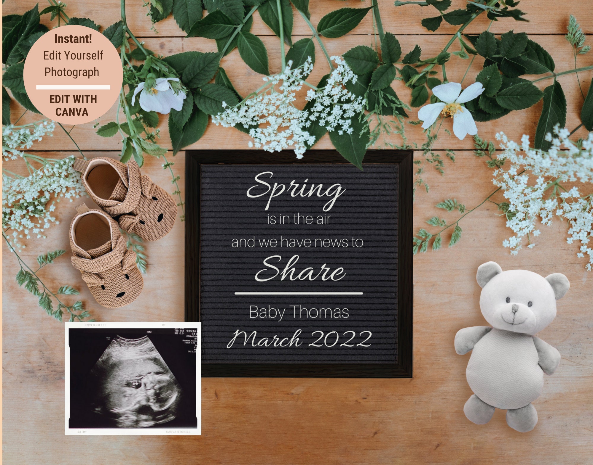 Canva Template Digital Pregnancy Announcement Social Media Etsy