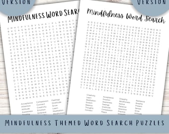 Mindfulness Word Search Puzzle Printable