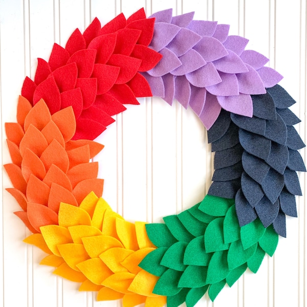 Rainbow Felt Leaf Wreath/Pride Wreath/Rainbow Decor/Color Front Door Wreath/Spring, Summer Wreath/Home Decor for Pride