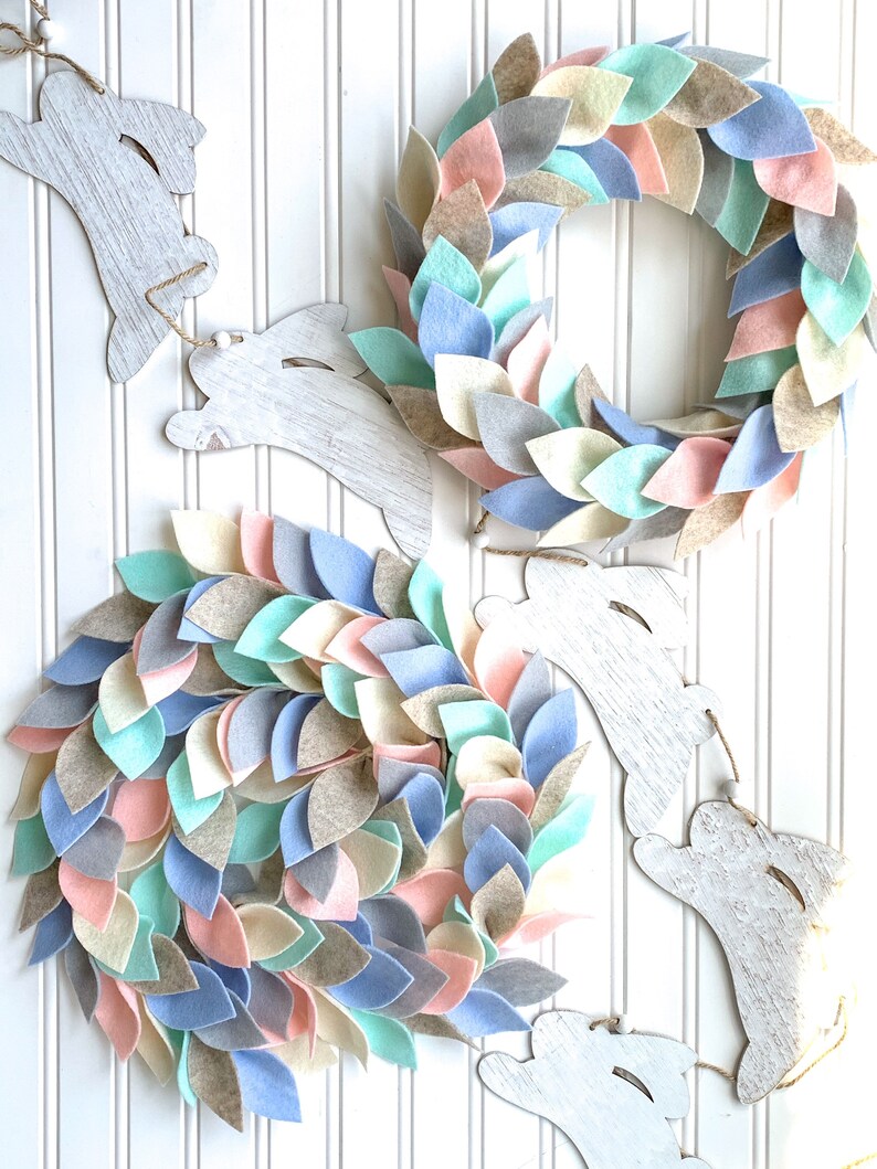 Pastel Felt Leaf Wreath/Spring Decor for Front Door/Wall Decoration for Easter/Light Color Wreath/Spring Home Decoration/Gift for Mom image 4