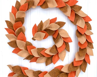 Fall Felt Leaf Garland in Acorn Colors/Fall Mantel Decor/Thanksgiving Decor Centerpiece/Home Decor for Fall/Hostess Gift for Fall
