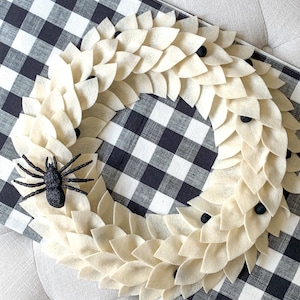 Spooky Halloween Felt Leaf Wreath with Black Glitter Spider; Halloween Front Door
