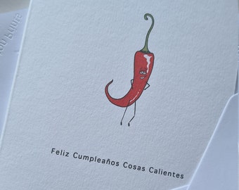 Tarjeta de cumpleaños con un divertido diseño de chile.