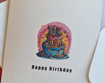 Colorful Birthday Cake Card - Etsy