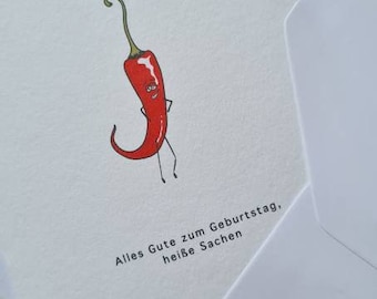 Funny German Birthday Card, Hot Chilli Design