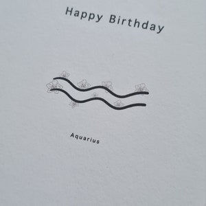 Birthday Card. Aquarius Symbol and Flower Card, Digital Download, Print ...