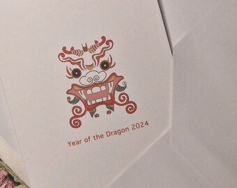 Carte de nouvel an chinois. Année du dragon 2024. Carte faite main. Nouvel an chinois. Dragon. Carte pour elle/lui.