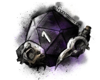 Pegatina de dados de nigromancia / Vinilo gótico D20 RPG / Regalo de fantasía oscura para mesa