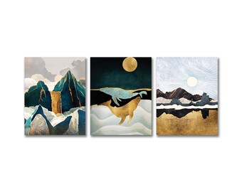 Set of 3 Wall Art Frames, Canvas Print, Colorful Canvas Stretcher, Nature Art, Abstract, Home Decor, Size: 11 Inch x 14 Inch x 1.25 Inch