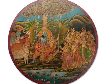 Exquisite Radha Krishna on Swing Wooden Art, Handmade Indian Wall Decor, Traditional Home Ornament, Spiritual Mythology Gift, Hindu Wall Art