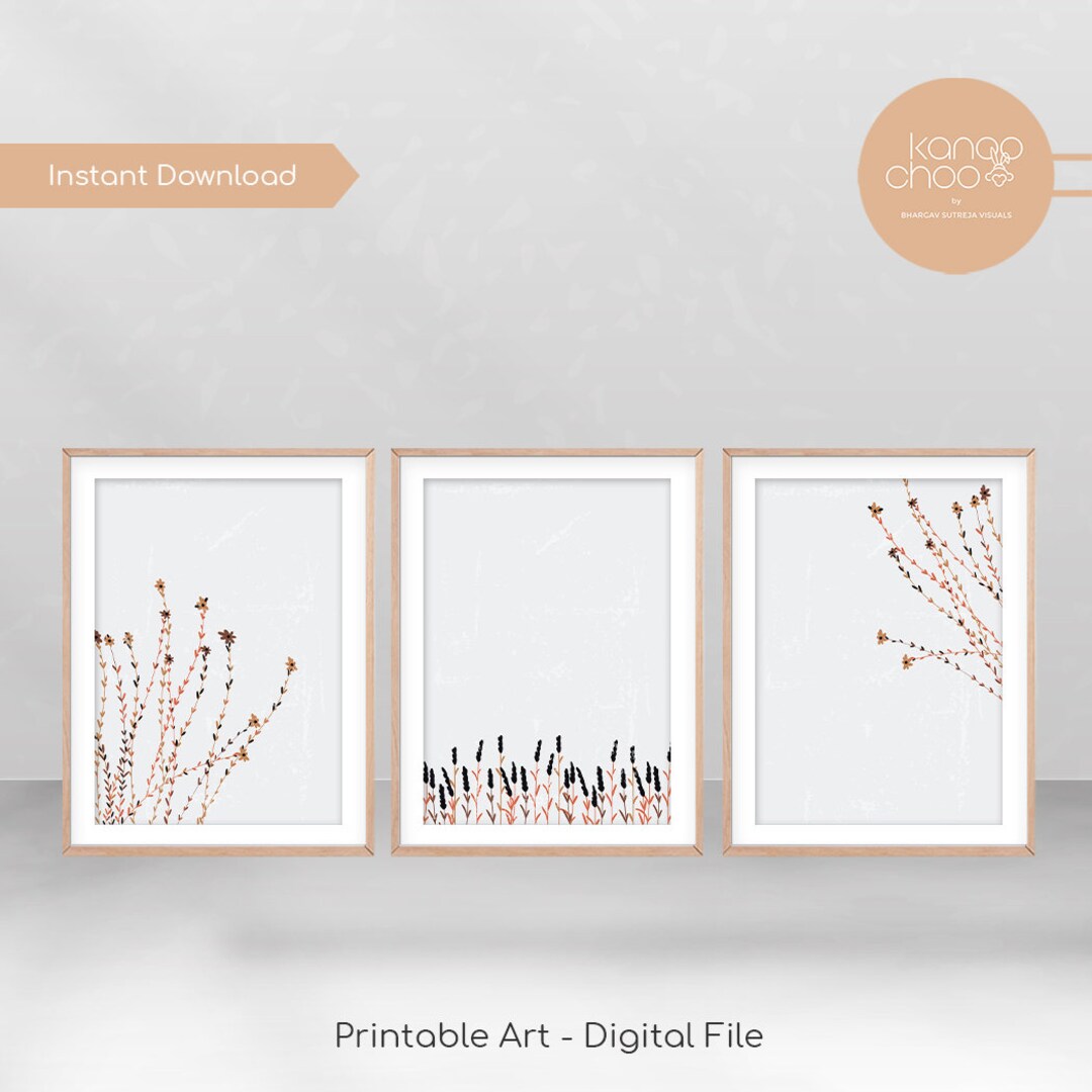 Set of 3 Prints, PRINTABLE, Minimal Art, Abstract Flowers Prints ...