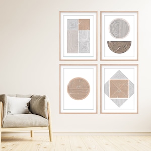 Mid Century Art Print, Set of 4, Boho Geometric Line Art Prints, Neutral Modern Wall Art, Beige Black Art, Minimalistic Abstract Line Art
