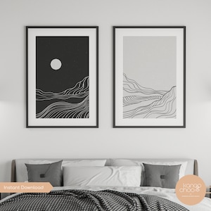 Line Art Waves, Modern Minimalist Art, Abstract Line Drawing, Contemporary Art, Wall Decor, Abstract Pictures, Waves Poster, Simple Line Art