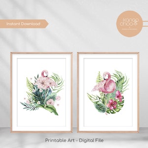 Arte de flamencos, set de 3 láminas, decoración para habitación de niña, regalo para baby shower, acuarela de flamencos, habitación infantil rosa. Decoración infantil, obra de arte imprimible.