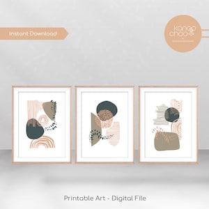 Set of 3 Prints, Neutral Gallery Wall Art, Beige Nordic Wall Art Simple Abstract Art Brush Strokes Pastel Abstract Art, Instant Download