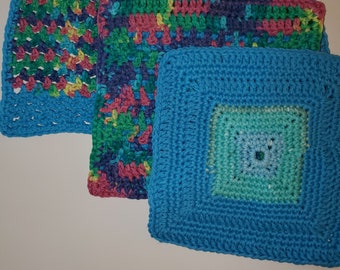 Crochet dish rag, hot pad and pot holder set