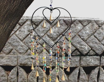 Rustiek hart windgong | Hangdecor tuin buiten | Valentijnsdag liefde cadeaus ornamenten | Indiase ambachten
