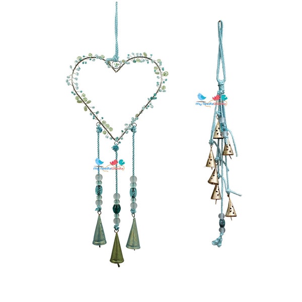 Capteur de soleil carillon éolien en forme de coeur en perles, ensemble de cloches d'accroche-porte