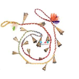 Colorful Garland Bunting String of Bells, Rustic Vintage Cow bells door hanging, mantle decor, Outdoor decorations