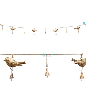 Rustic Bells Birds Jute Garland Wind Chimes, Garden Backyard Porch Patio, Indoor Outdoor Decorations