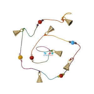 Indian Brass Bells Garland String Decor, Hanging Mantle decor, House Warming Gift, Beaded Garden Bunting Wind chime