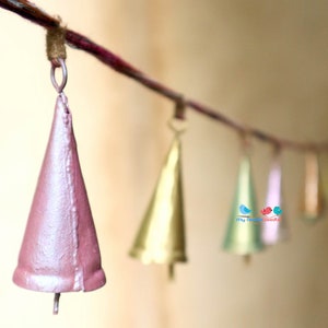 Rainbow Bells Outdoor Bunting Garland Decorative String of Cone Bells for Home Garden Patio Porch Mantel Decor Boho Style