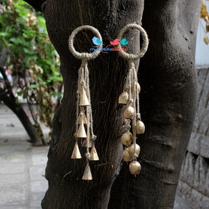 2 Witches Bells door hanger, Pet Protection Bells, 7 Rustic Gold Bells each on a sisal hemp twine, boho witch bells