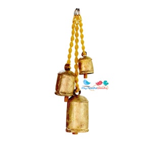 Porch Decor Rustic Cow Bells on Macrame, Antique Outdoor Patio Decoration Bells, Front Door decor Christmas Wreath Bells