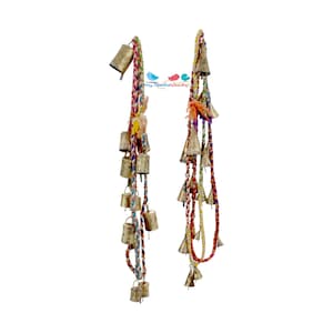 2 Rusty Rustic Bells Garland Bunting, 17 Cow bells Door hanging String, Mantle Patio Porch Garden Outdoor Gazebo Decor