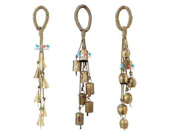 Rustic Witch Witches Bells door hangers with Indian Iron Tin bells on Sisal Hemp Jute Rope, Protection Bells