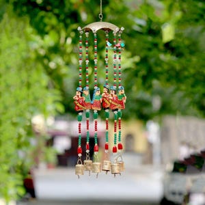 Indian Bride Groom Windchime Mobile Suncatcher, Handmade Wood Craft Door Hanging Housewarming Wind Chimes Carousal
