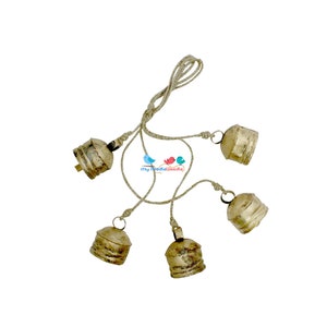 thumbnail image 2 of Handmade Rustic String Of 5 Black Cowbells – Hanging Garden Decoration (85cm) 2 of 2