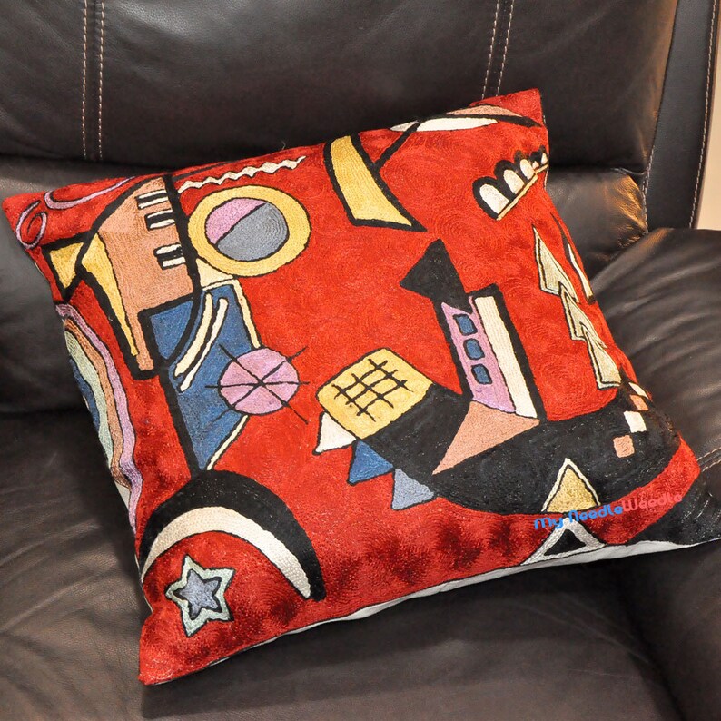 Red Abstract Throw Pillow Cover, Modern Abstract Pillow Cover Hand