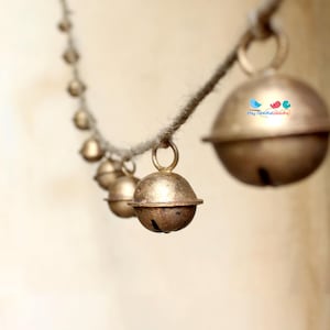 Fireplace Decor Rustic Jingle Bells Garland, Shabby Chic Boho Mantel Entryway Front Door Garden Outdoor Decor Hanging Bells on Jute Rope