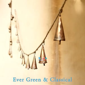 Rustic Cone Bells Garland Wind Chime, Long String of Bells for Home Garden Outdoor Patio Porch Mantel Fireplace Decor, Indian Tin Cow Bells