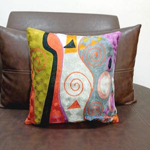 Orange Hand Embroidered Throw Pillow Cover, Modern Abstract Decorative Pillow Covers, Apartment Boho Decor Pillows 18x18 inch