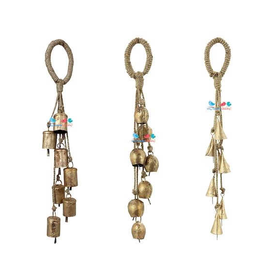 Garland Witch Protection Bells door hanger with Indian Iron Tin rustic bells on Sisal Hemp Jute Rope