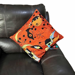 Orange Throw Pillows Embroidered Needlework Designs, Perfect for Couch Sofa & Housewarming Gifts 18 X 18 Inch