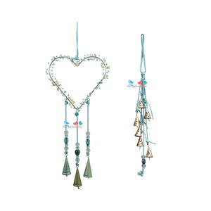 Blauwe kralen hart windgong zonvangers, deurhanger bells combo, indoor outdoor decor, iets blauws Valentijnsdag liefde geschenken