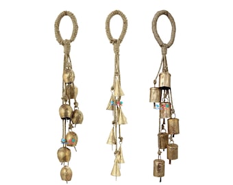 3 Garland Witch Protection Bells door hanger with Indian Iron Tin rustic bells on Jute Rope